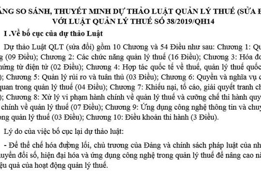 Bảng so sánh dự thảo Luật Quản lý thuế (mới) với Luật Quản lý thuế 2019