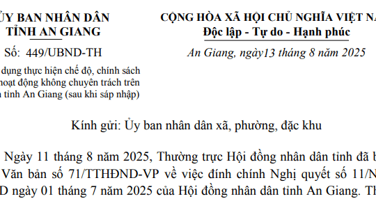 Công văn 449: Chỉ đạo mới về chế độ chính sách cán bộ không chuyên trách tỉnh An Giang (sau khi sáp nhập)