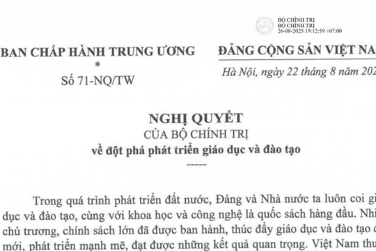 Đã có Nghị quyết 71-NQ/TW về đột phá phát triển giáo dục và đào tạo