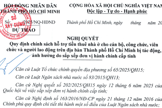 Đã có dự thảo Nghị quyết hỗ trợ tiền thuê nhà ở cho cán bộ công chức tại TPHCM ảnh hưởng do sáp nhập tỉnh
