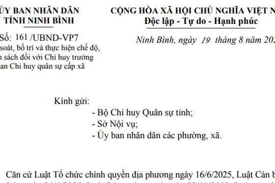 Chỉ đạo mới về chế độ chính sách đối với Chỉ huy trưởng quân sự tại cấp xã tại Ninh Bình