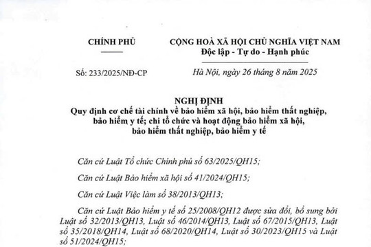Đã có Nghị định 233/2025/NĐ-CP cơ chế tài chính về BHXH, BHTN và BHYT