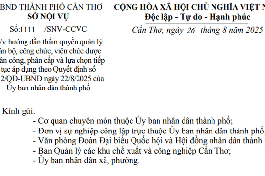 Công văn 1111: Hướng dẫn mới về thẩm quyền quản lý cán bộ công chức viên chức tại thành phố Cần Thơ