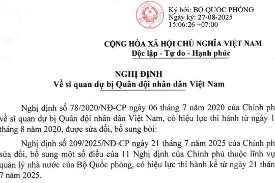 VBHN Nghị định về sĩ quan dự bị Quân đội nhân dân Việt Nam