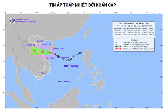 Thời tiết hôm nay (30-8): Áp thấp nhiệt đới có khả năng mạnh lên thành bão