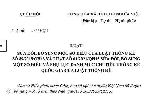 Đã có dự thảo Luật sửa đổi Luật Thống kê (Luật số 89/2015/QH13 và Luật số 01/2021/QH15)