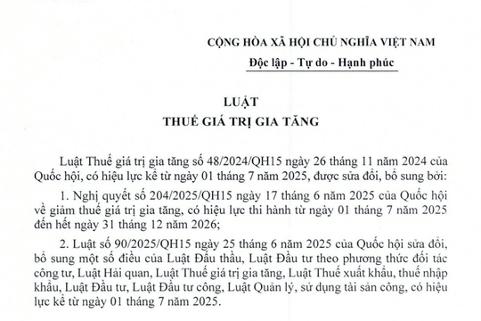 Đã có Văn bản hợp nhất Luật Thuế giá trị gia tăng Luật số 93/VBHN-VPQH