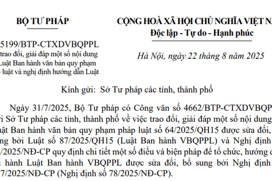 Công văn 5199: Hướng dẫn mới của Bộ Tư pháp về Luật Ban hành văn bản quy phạm pháp luật và Nghị định hướng dẫn
