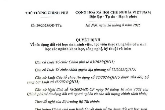 Đã có Quyết định 29/2025/QĐ-TTg về tín dụng với HSSV, học viên thạc sĩ, nghiên cứu sinh học các ngành khoa học, công nghệ, kỹ thuật và toán