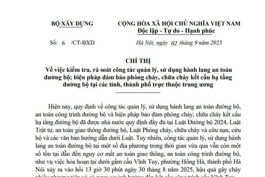 Chỉ thị 06/CT-BXD: Kiểm tra rà soát công tác quản lý và sử dụng hành lang an toàn đường bộ