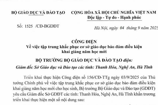 Công điện 1525/CĐ-BGDĐT: Tập trung khắc phục cơ sở giáo dục bảo đảm điều kiện khai giảng năm học mới