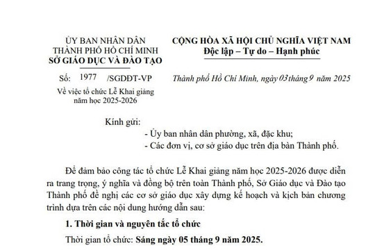 Công văn 1977/SGDĐT-VP: Chương trình Lễ Khai giảng năm học 2025-2026 tại TPHCM