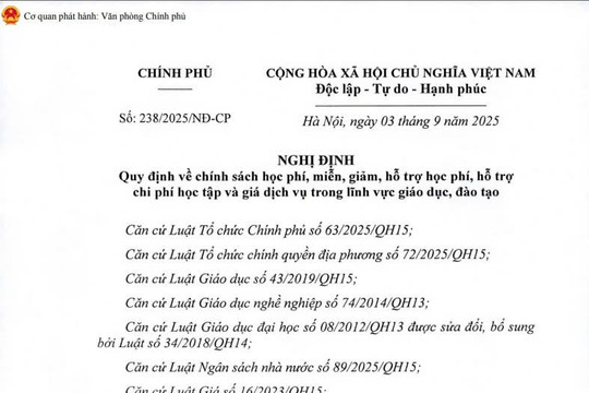Đã có Nghị định 238/2025/NĐ-CP về chính sách miễn giảm học phí trong lĩnh vực giáo dục đào tạo