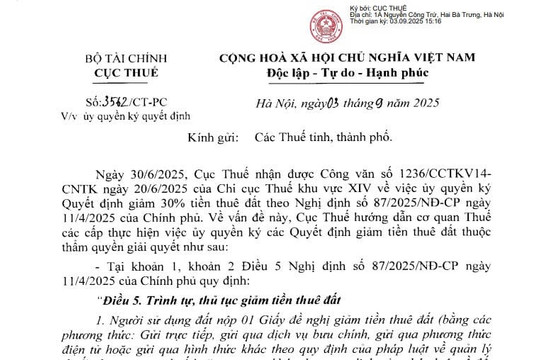 Công văn 3562/CT-PC: Hướng dẫn uỷ quyền ký quyết định giảm tiền thuê đất