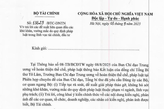 Công văn 13629/BTC-DNTN: Trả lời đề xuất liên quan đến vướng mắc quy định pháp luật về tài chính, đầu tư