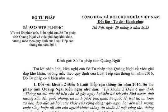 Công văn 5378: Bộ Tư pháp giải đáp khó khăn, vướng mắc theo quy định của Luật Tiếp cận thông tin 2016