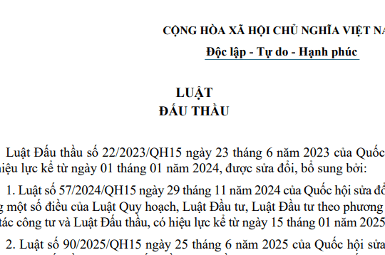 Văn bản hợp nhất Luật Đấu thầu mới nhất 2025, tổng hợp văn bản hướng dẫn Luật Đấu thầu hiện nay