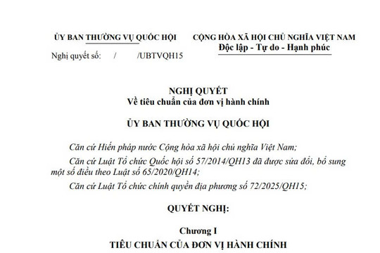 Cập nhật dự thảo Nghị quyết tiêu chuẩn của đơn vị hành chính