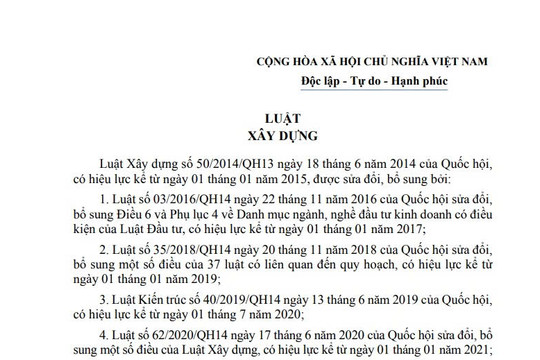 Văn bản hợp nhất Luật Xây dựng (Luật số 154/VBHN-VPQH)