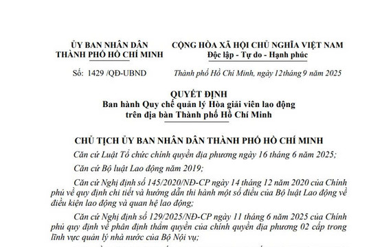 Quy chế quản lý Hòa giải viên lao động trên địa bàn TPHCM từ ngày 12/9/2025
