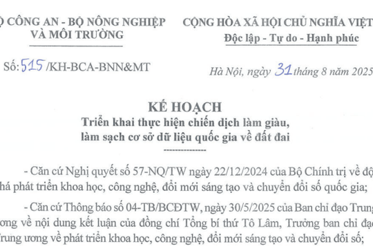 Kế hoạch triển khai chiến dịch làm giàu, làm sạch cơ sở dữ liệu quốc gia về đất đai