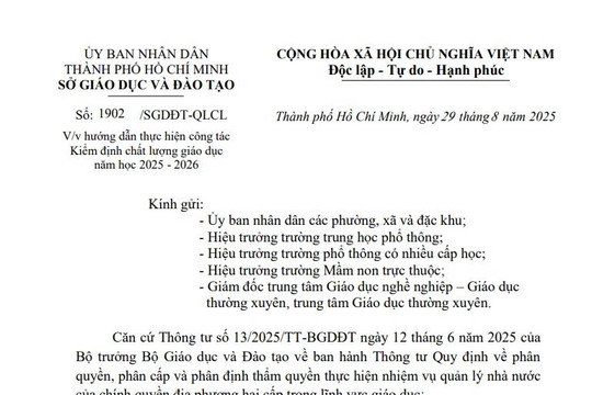 TPHCM: Hướng dẫn công tác Kiểm định chất lượng giáo dục năm học 2025 - 2026