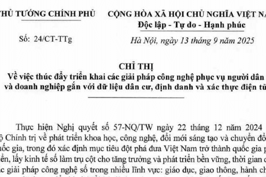 Đã có Chỉ thị 24/CT-TTg về thúc đẩy công nghệ gắn với dữ liệu dân cư và định danh điện tử
