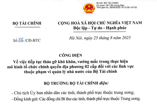 Đã có Công điện 06/CĐ-BTC tiếp tục tháo gỡ khó khăn vướng mắc khi thực hiện chính quyền địa phương 02 cấp