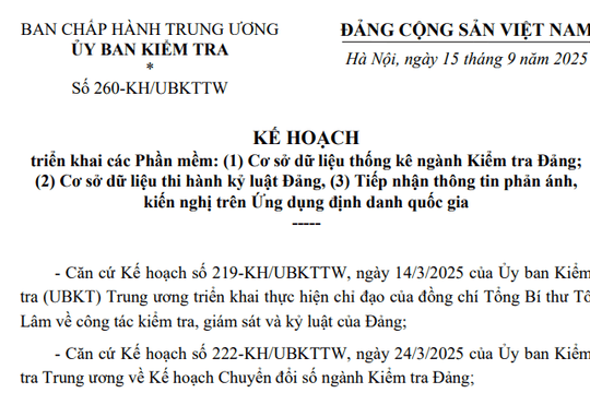 Đã có Kế hoạch 260 triển khai phần mềm Cơ sở dữ liệu thi hành kỷ luật Đảng