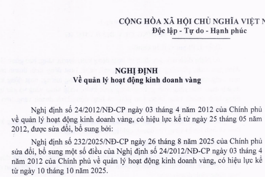VBHN Nghị định về quản lý hoạt động kinh doanh vàng