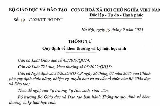Đã có Thông tư 19/2025/TT-BGDĐT về khen thưởng và kỷ luật học sinh