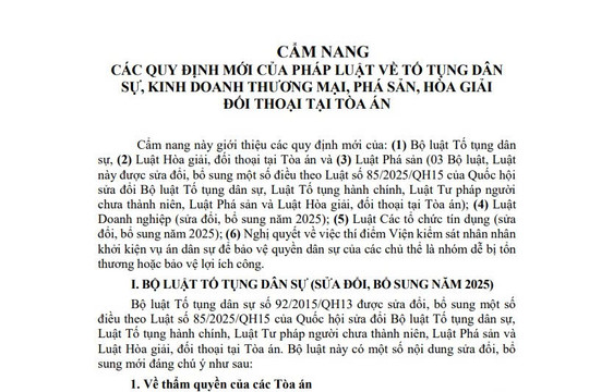 Cẩm nang quy định mới của pháp luật về tố tụng dân sự, kinh doanh thương mại, phá sản, hòa giải đối thoại tại Tòa án