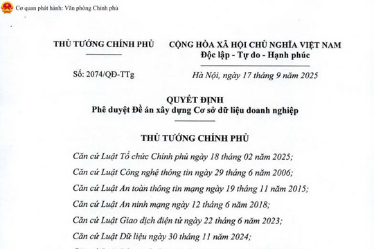 Quyết định 2074: Đề án xây dựng Cơ sở dữ liệu doanh nghiệp