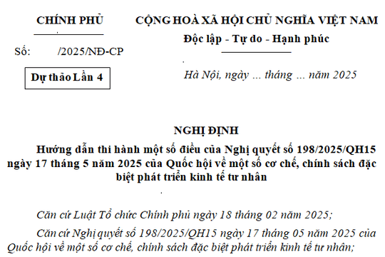 Dự thảo Nghị định hướng dẫn cơ chế chính sách đặc biệt phát triển kinh tế tư nhân