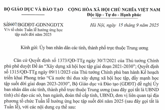 Hướng dẫn tổ chức Tuần lễ hưởng ứng học tập suốt đời năm 2025