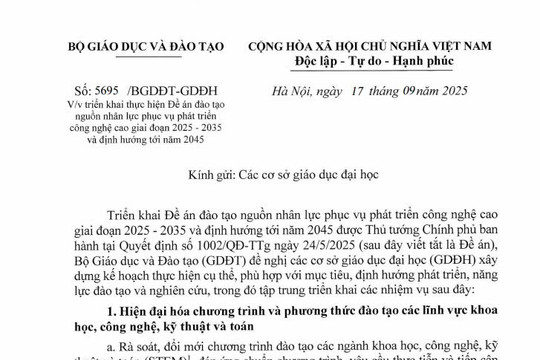Quyết định 5695: Đề án đào tạo nguồn nhân lực phục vụ phát triển công nghệ cao giai đoạn 2025 - 2035 và định hướng tới năm 2045