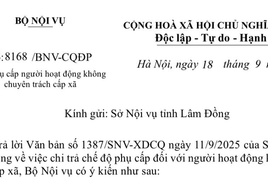 Toàn văn Công văn 8168/BNV-CQĐP về phụ cấp người hoạt động không chuyên trách cấp xã