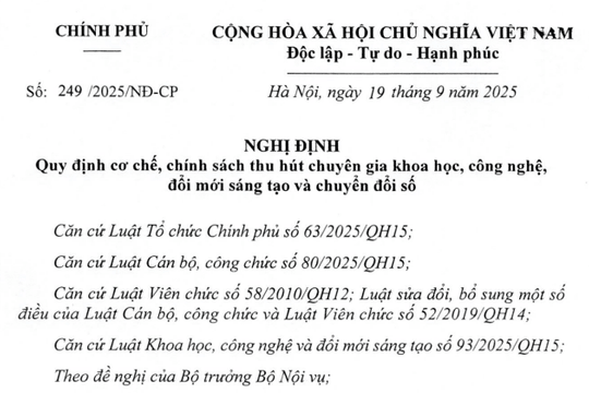 Đã có Nghị định 249/2025/NĐ-CP về chính sách thu hút chuyên gia khoa học công nghệ