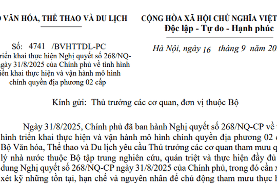 Công văn 4741: Hướng dẫn triển khai Nghị quyết 268 về vận hành mô hình chính quyền địa phương 02 cấp