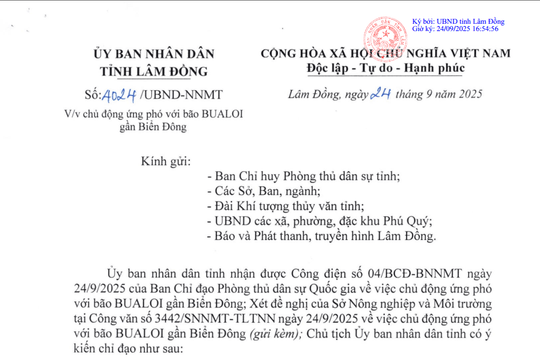 Chủ tịch UBND tỉnh Lâm Đồng chỉ đạo chủ động ứng phó với bão BUALOI