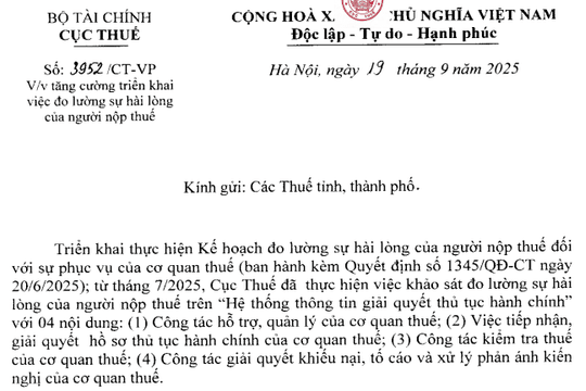 Đã có Công văn 3952/CT-VP triển khai đo lường sự hài lòng của người nộp thuế