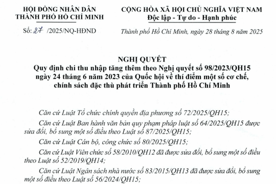 Nghị quyết 27 về mức chi thu nhập tăng thêm với công chức, viên chức TPHCM