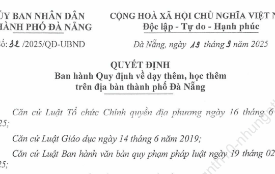Đã có Quyết định 32/2025/QĐ-UBND quy định về dạy thêm học thêm tại thành phố Đà Nẵng