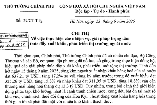 Đã có Chỉ thị 29/CT-TTg thực hiện các nhiệm vụ, giải pháp trọng tâm thúc đẩy xuất khẩu, phát triển thị trường ngoài nước
