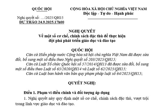 Đã có dự thảo Nghị quyết của Quốc hội về đột phá giáo dục và đào tạo