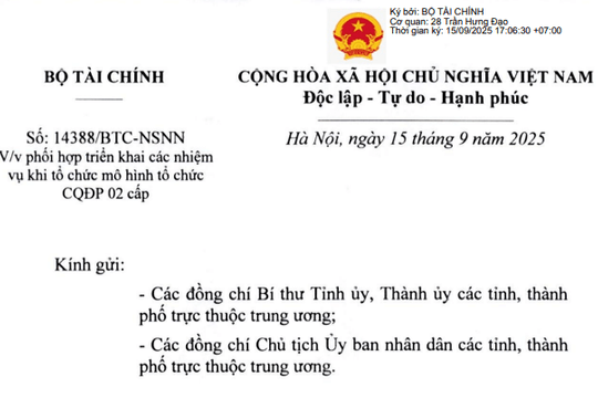 Đã có Công văn 14388/BTC-NSNN hướng dẫn mới về tổ chức chính quyền địa phương 02 cấp
