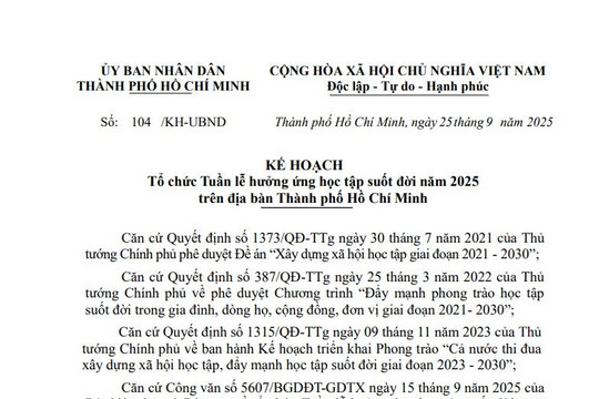 Kế hoạch 104: Tổ chức Tuần lễ hưởng ứng học tập suốt đời năm 2025 tại TPHCM