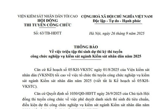 Danh sách thí sinh dự thi tuyển công chức nghiệp vụ kiểm sát ngành Kiểm sát nhân dân năm 2025