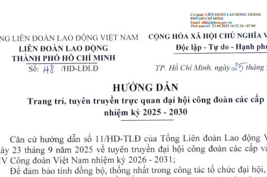 Đã có Hướng dẫn 48/HD-LĐLĐ trang trí, tuyên truyền trực quan đại hội công đoàn các cấp tại TPHCM