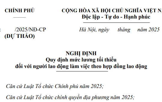 Cập nhập dự thảo Nghị định về mức lương tối thiểu đối với người làm việc theo hợp đồng lao động từ 2026